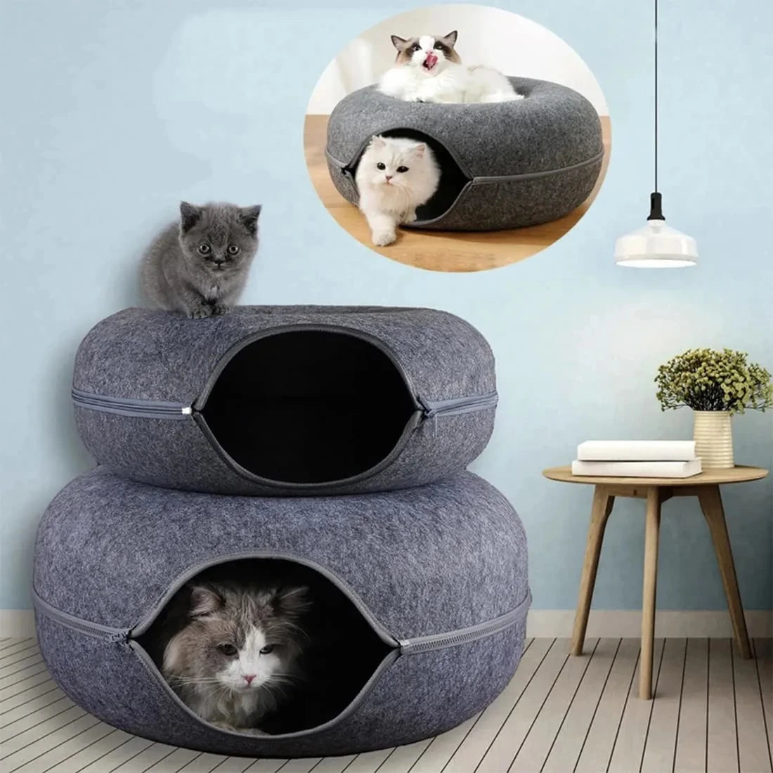 Nid tunnel rond 2-en-1 pour chat