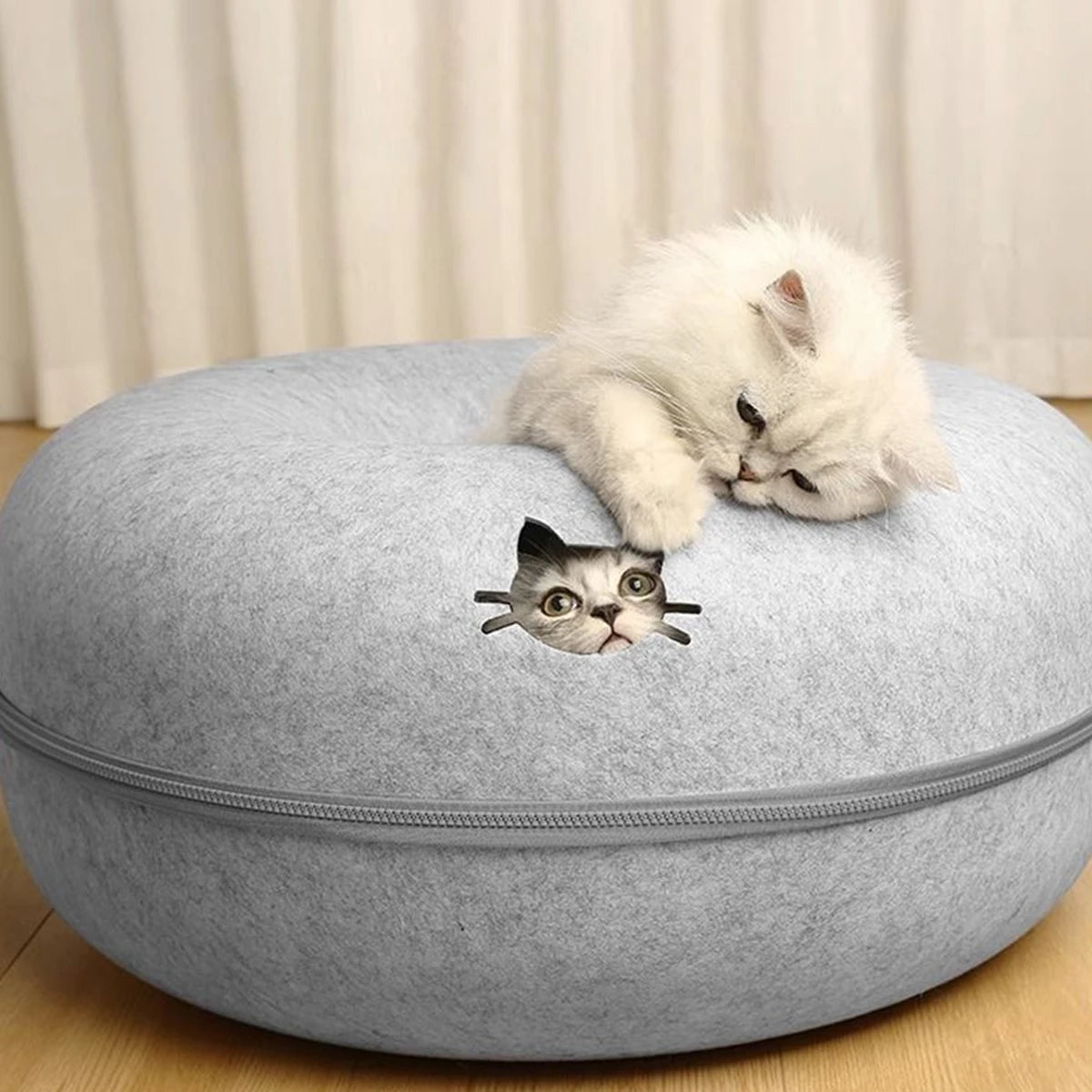 Nid tunnel rond 2-en-1 pour chat