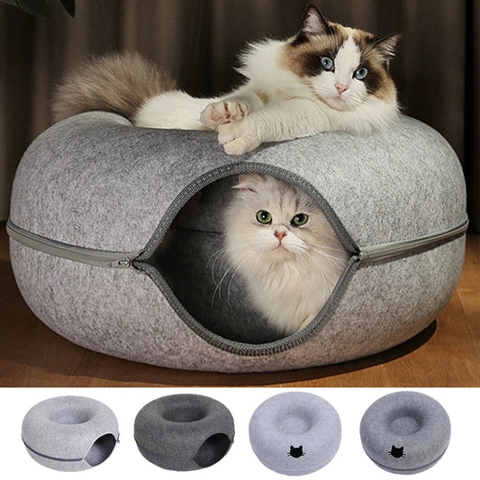 Nid tunnel rond 2-en-1 pour chat